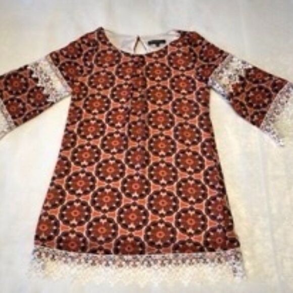 Orange and Navy Print Dress - Picture 1 of 6